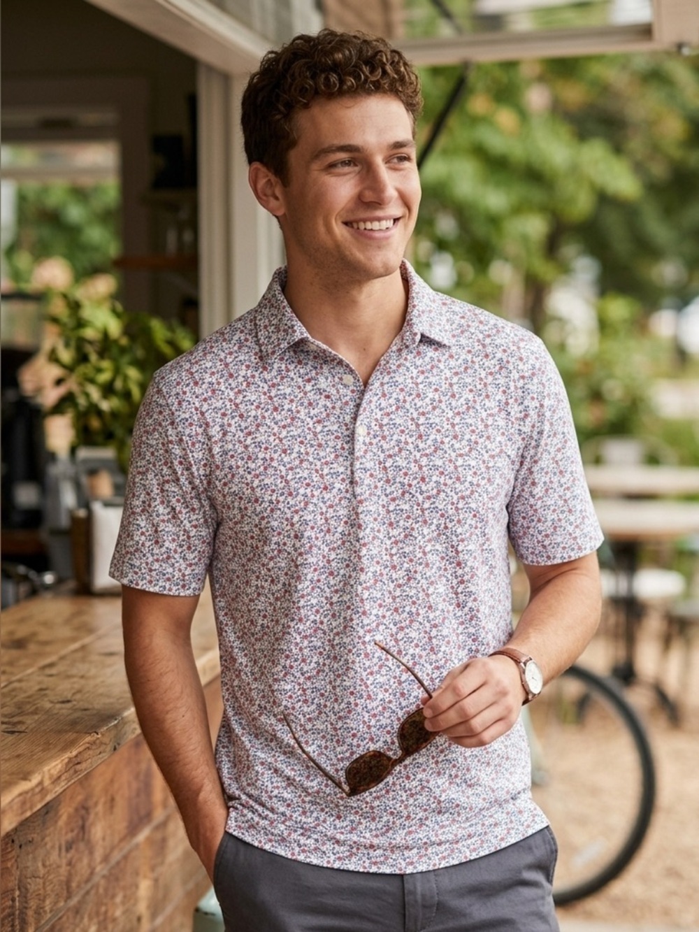 Daniel Cremieux | Red and White Floral Polo Shirt | Sz M